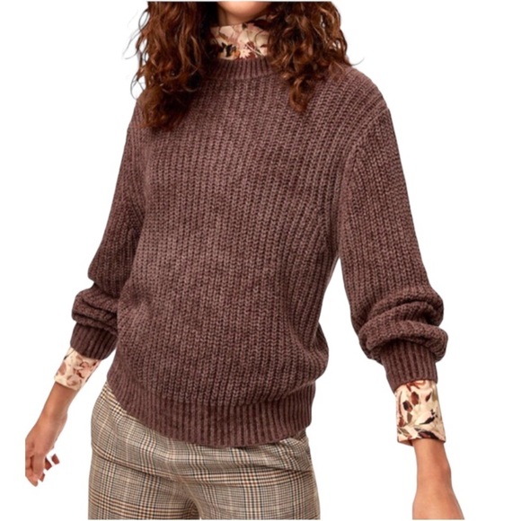 Aritzia Sweaters - Aritzia Wilfred Salette Brown Chenille Knit Sweater Relaxed Fit Crew Neck Sz M